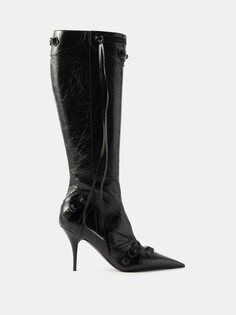 Кожаные ботинки до колена cagole 90 с пряжками Balenciaga, черный