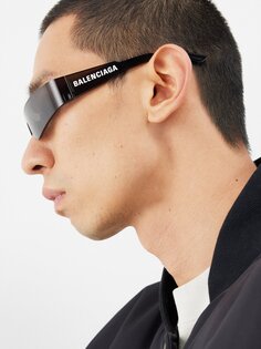 Солнцезащитные очки-моно прямоугольные из ацетата Balenciaga, черный