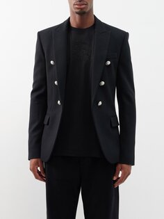 Двубортный пиджак из смесовой шерсти Balmain, черный