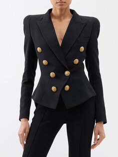 Двубортный шерстяной пиджак Balmain, черный
