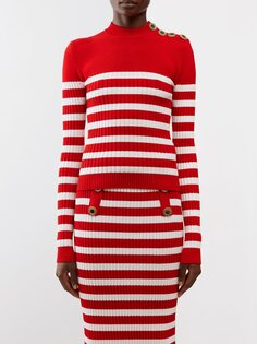 Полосатый свитер из джерси в рубчик Balmain, красный