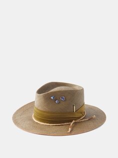 Соломенная шляпа с атласной лентой и жемчугом Nick Fouquet, коричневый