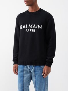 Джемпер из смесовой шерсти с логотипом интарсия Balmain, черный