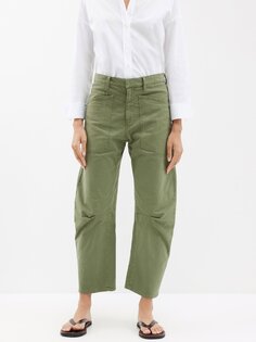 Укороченные брюки свободного кроя из твила shon Nili Lotan, зеленый