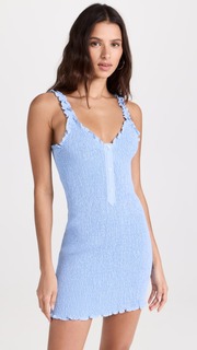 Платье Alexander Wang Smocked Tank with Front Button Placket, синий