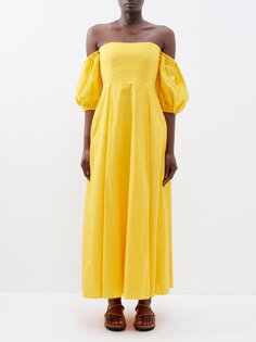 Хлопковое платье макси ziggy с открытыми плечами Bird &amp; Knoll, желтый