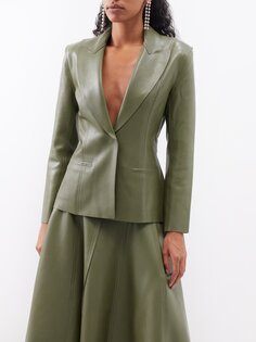 Однобортный пиджак из искусственной кожи Norma Kamali, зеленый