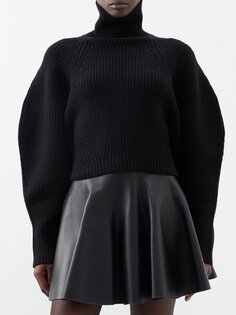 Шерстяной свитер в рубчик с высоким воротником Nina Ricci, черный