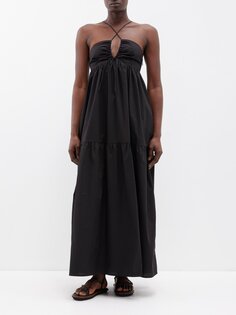 Платье макси hana из хлопкового поплина с глубоким вырезом Bird &amp; Knoll, черный