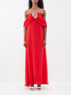 Шелковое платье цвета daffodil с открытыми плечами BERNADETTE, красный