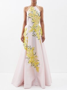 Платье delilah из тафты с воротником-халтер и цветочной аппликацией BERNADETTE, розовый