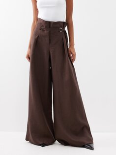 Льняные брюки широкого кроя delphine с поясом BITE Studios, коричневый