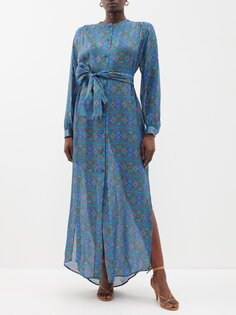 Платье из смесового шелка с цветочным принтом из коллекции x cabana menorquin Blazé Milano, синий