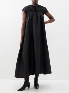 Платье миди crush из органического шелка со сборками на воротнике BITE Studios, черный