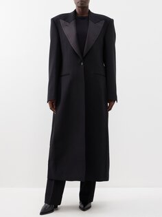 Строгое шерстяное пальто-смокинг с атласными лацканами BITE Studios, черный
