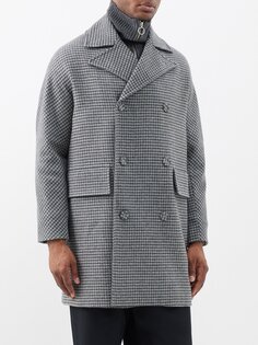 Двубортное шерстяное пальто malone с узором «гусиные лапки» Officine Générale, серый
