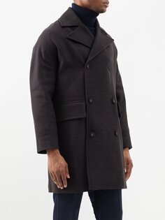 Двубортное шерстяное пальто malone с узором «гусиные лапки» Officine Générale, синий