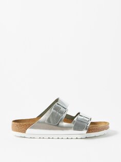 Босоножки arizona из металлизированной кожи Birkenstock, серебряный