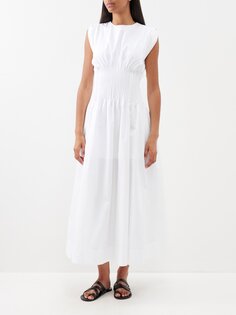 Платье grace из органического хлопка и поплина со складками на талии BITE Studios, белый