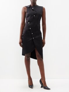 Асимметричное платье миди petal из смесового хлопка BITE Studios, черный