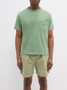 Хлопковая футболка с вышитым логотипом и накладными карманами Bode, зеленый