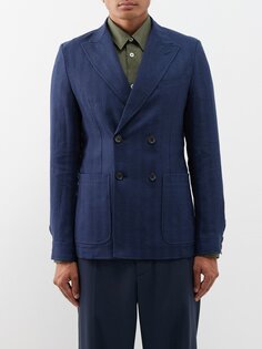 Двубортный льняной пиджак arnold Oliver Spencer, синий