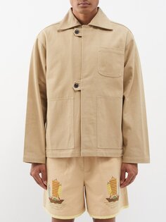 Куртка из хлопкового твила с вышитым логотипом Bode, бежевый
