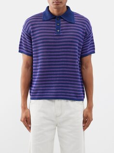 Рубашка-поло из хлопка в полоску, связанная крючком Bode, фиолетовый
