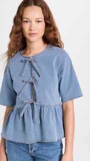 Блуза GANNI Light Stripe Denim Peplum, синий