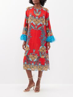 Платье миди из крепа с отделкой перьями seraphina Borgo De Nor, красный
