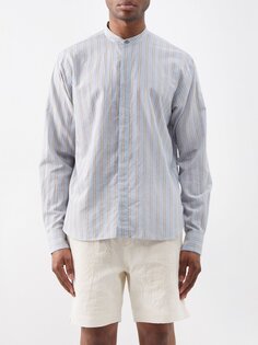 Dekker хлопковая рубашка в полоску с воротником-стойкой Orlebar Brown, синий