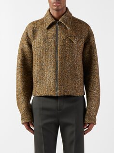 Твидовый пиджак с треугольными карманами Bottega Veneta, коричневый