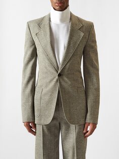 Однобортный твидовый пиджак Bottega Veneta, коричневый