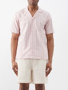Хлопковая рубашка с короткими рукавами в полоску maitan Orlebar Brown, розовый