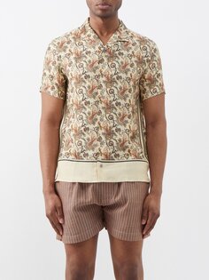Рубашка hibbert из смесовой вискозы с принтом пейсли Orlebar Brown, бежевый