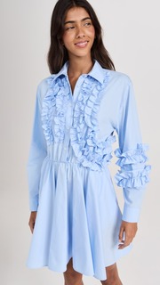 Платье MSGM Long Sleeve Ruffle Poplin, синий