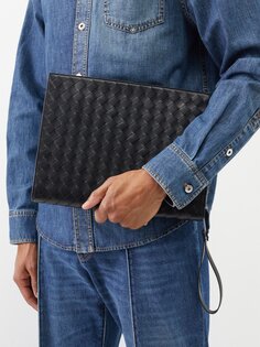 Клатч из кожи intrecciato на молнии Bottega Veneta, черный