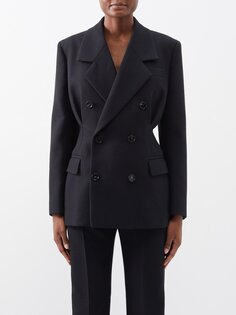 Двубортный пиджак из меланжевого твила Bottega Veneta, черный