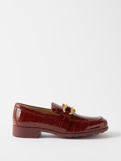 Лоферы madame из лакированной кожи с тиснением под кожу крокодила Bottega Veneta, бургундия