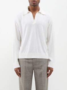 Шерстяной свитер-поло с открытым воротником Bottega Veneta, белый