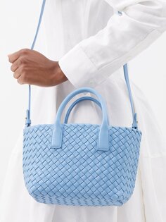 Сумка-тоут cabat mini из кожи intrecciato Bottega Veneta, синий