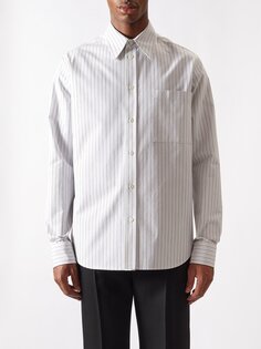 Рубашка из поплина в полоску с накладными карманами Bottega Veneta, серый