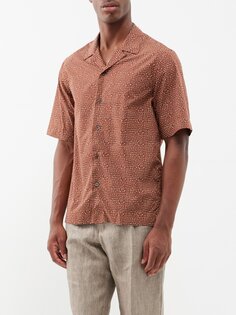 Хлопковая рубашка с короткими рукавами с геометрическим принтом Paul Smith, коричневый