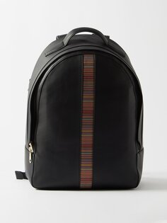 Кожаный рюкзак с фирменными полосками Paul Smith, черный