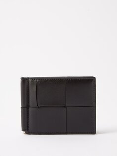 Складной кошелек из кожи intrecciato с зажимом для денег Bottega Veneta, черный
