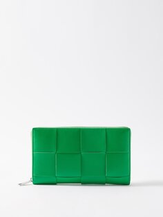 Кожаный кошелек на кассетной молнии Bottega Veneta, зеленый