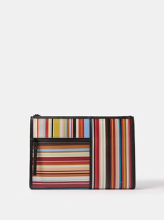 Кожаный клатч signature stripe Paul Smith, черный