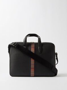 Кожаный портфель с фирменными полосками Paul Smith, черный