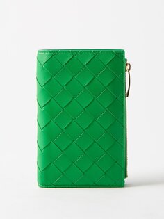 Кожаный кошелек на молнии intrecciato Bottega Veneta, зеленый