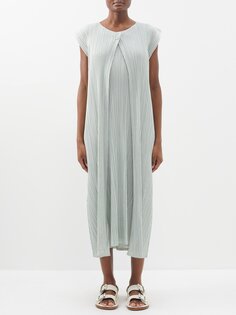 Удлиненный кардиган без рукавов со складками Pleats Please Issey Miyake, зеленый